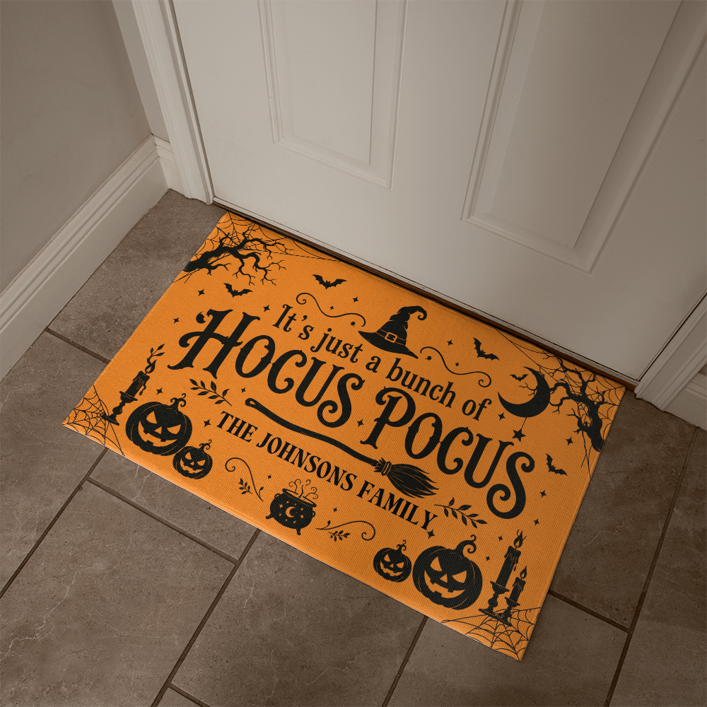 Personalized Hocus Pocus Welcome Mat – Custom Family Name Halloween Doormat
