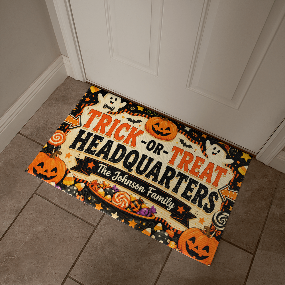 Personalized Trick-or-Treat Headquarters Halloween Welcome Mat