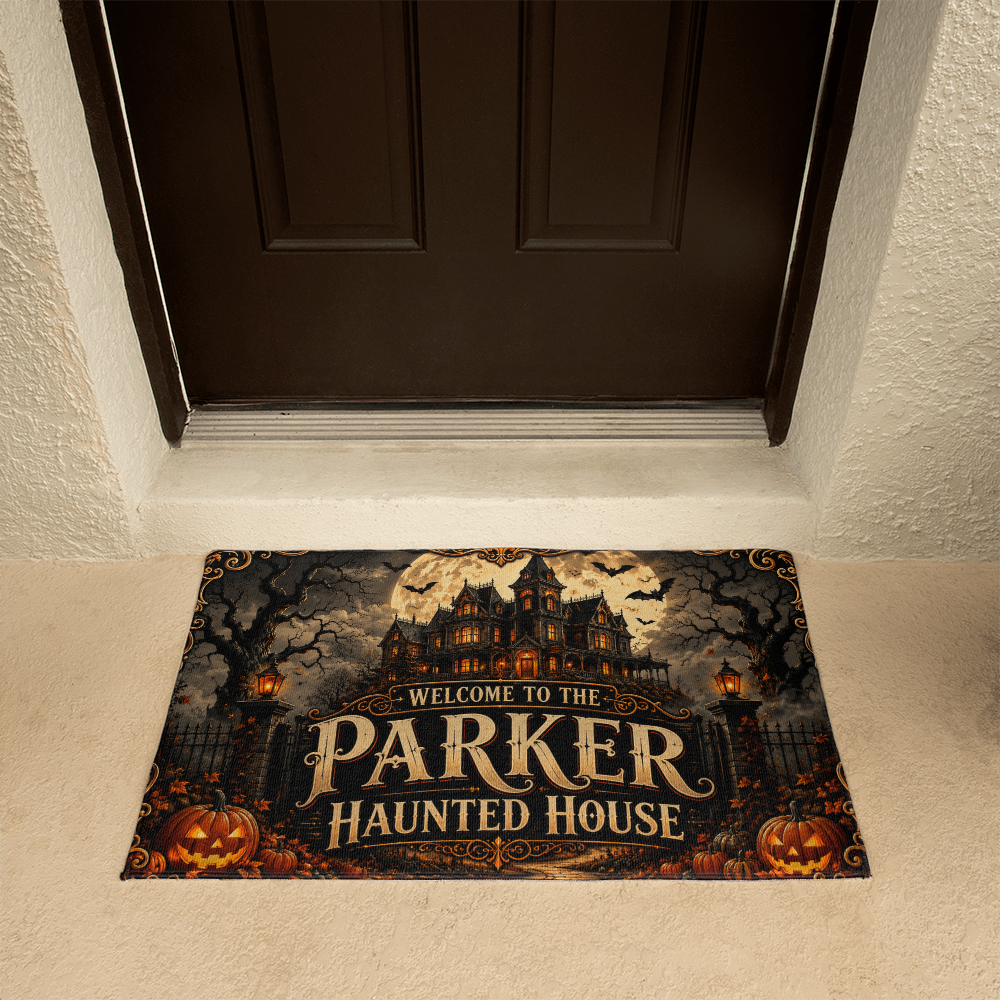Personalized Haunted House Halloween Welcome Mat