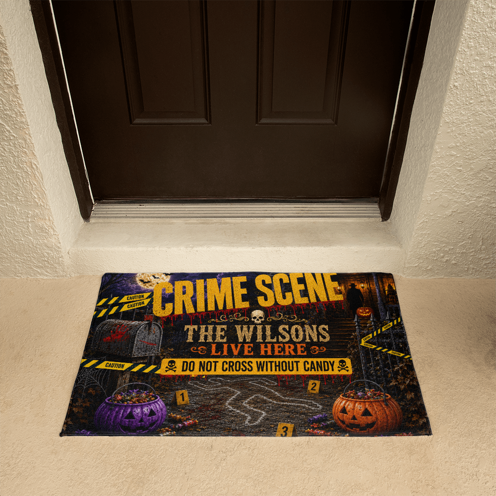Personalized Halloween Crime Scene Welcome Mat – Custom Family Name Doormat
