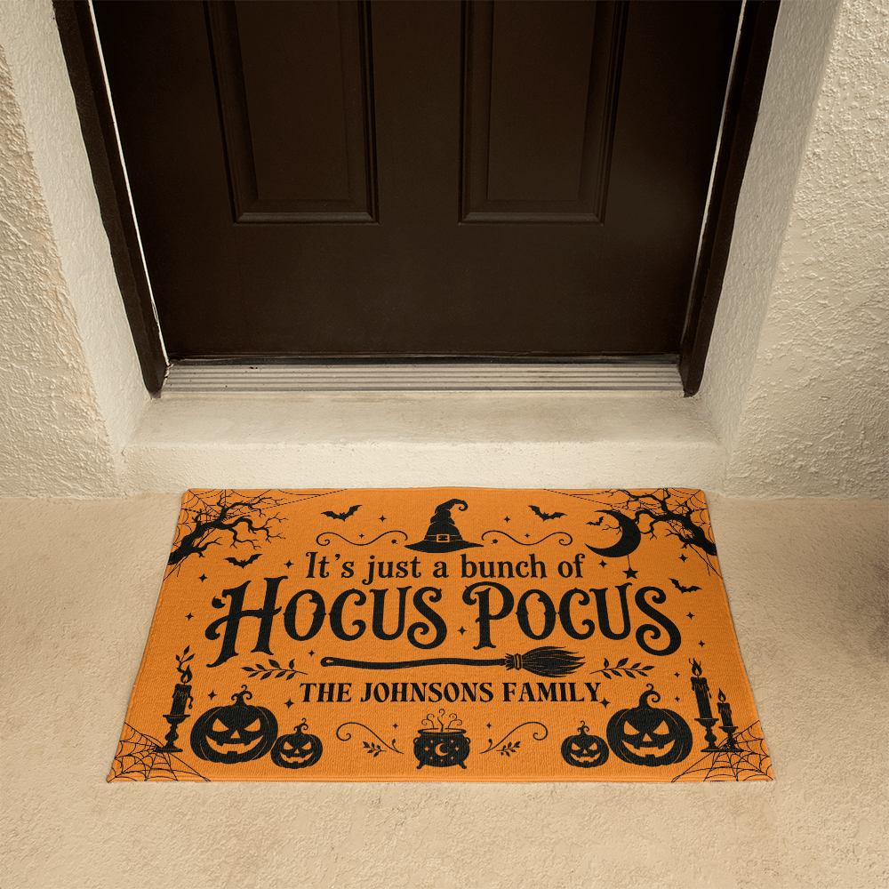 Personalized Hocus Pocus Welcome Mat – Custom Family Name Halloween Doormat