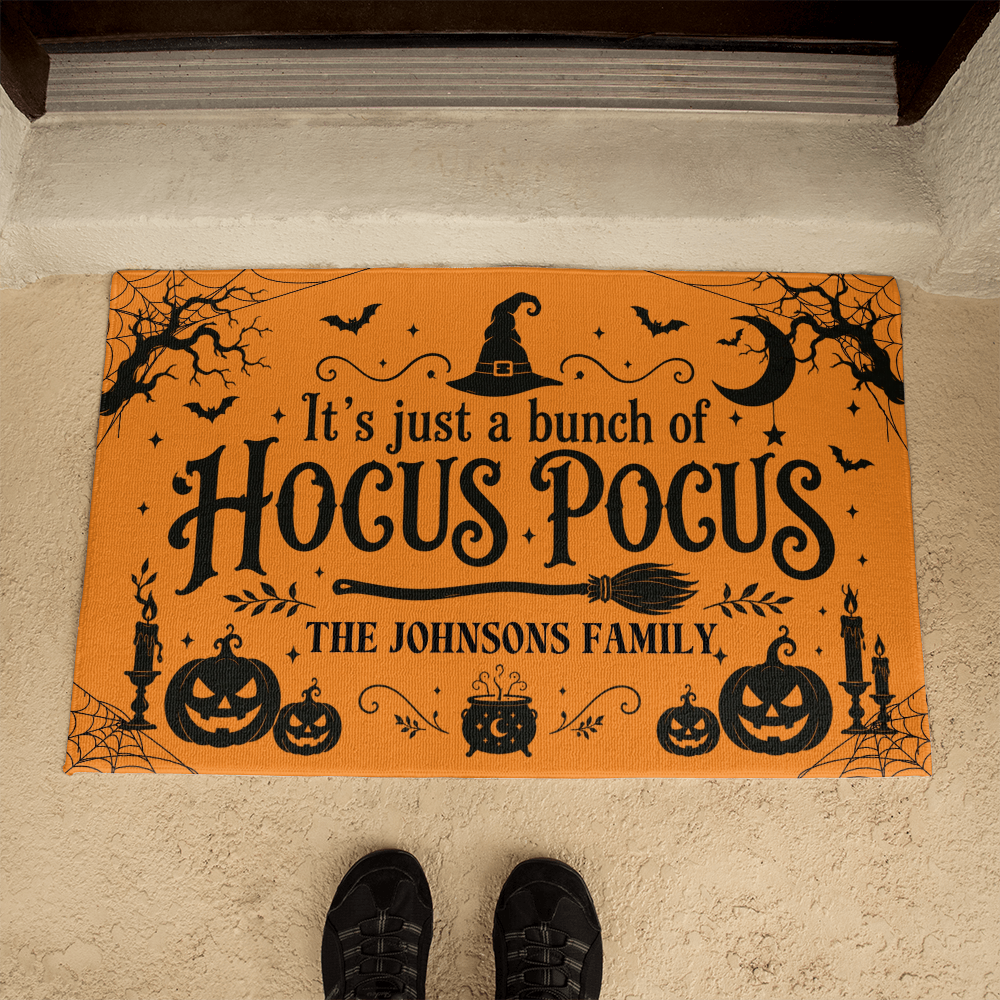 Personalized Hocus Pocus Welcome Mat – Custom Family Name Halloween Doormat