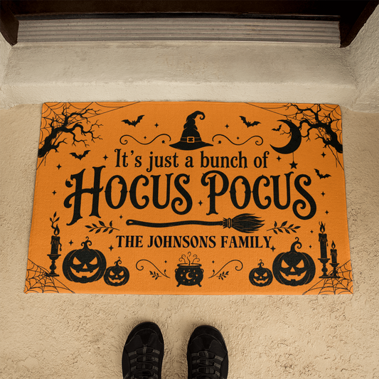 Personalized Hocus Pocus Welcome Mat – Custom Family Name Halloween Doormat