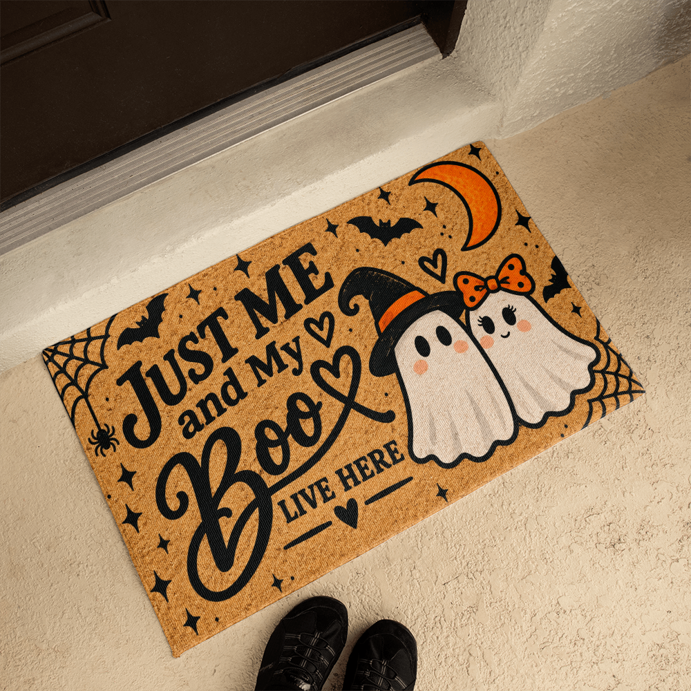 Just Me and My Boos Halloween Welcome Mat – Cute Ghost Doormat