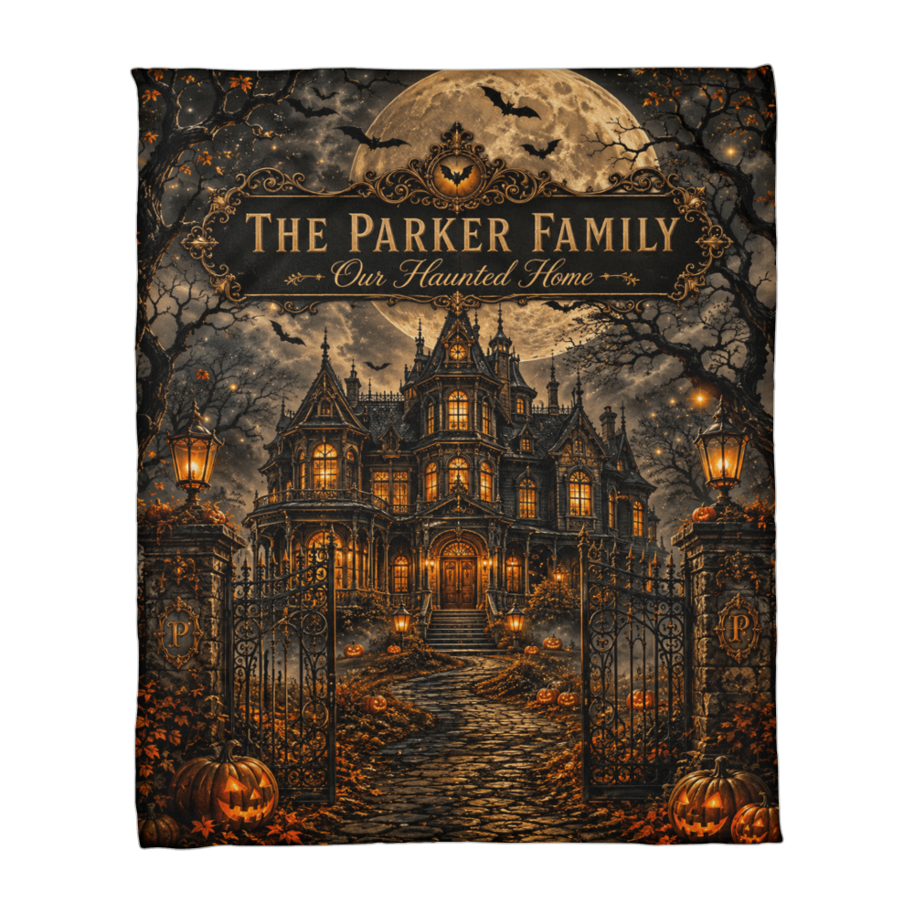 Personalized Family Haunted Home Halloween Keepsake Blanket