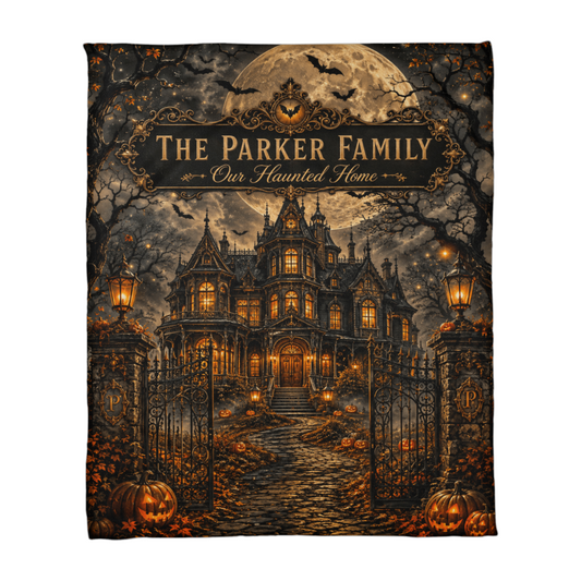 Personalized Family Haunted Home Halloween Keepsake Blanket