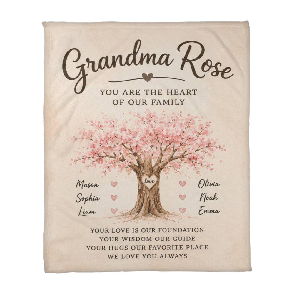Personalized Grandma & Grandchildren Family Tree Keepsake Blanket