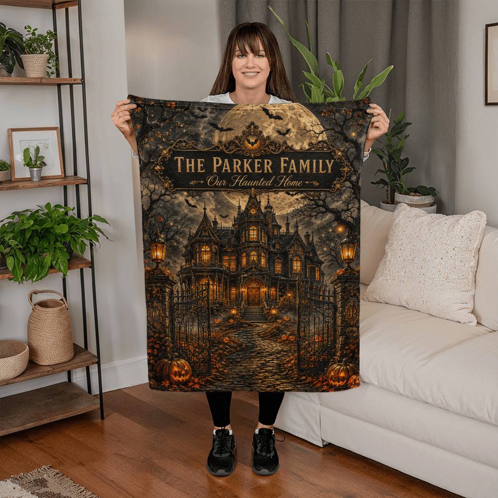 Personalized Family Haunted Home Halloween Keepsake Blanket