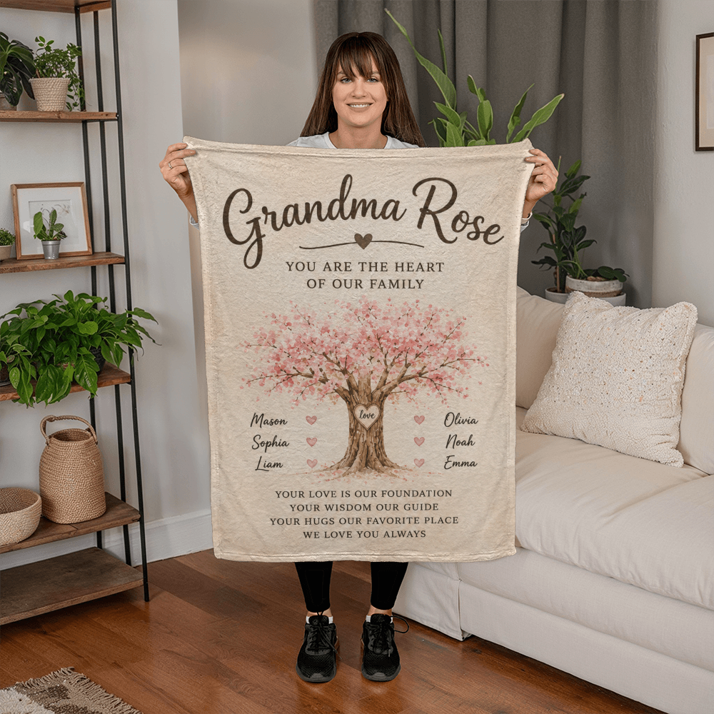 Personalized Grandma & Grandchildren Family Tree Keepsake Blanket