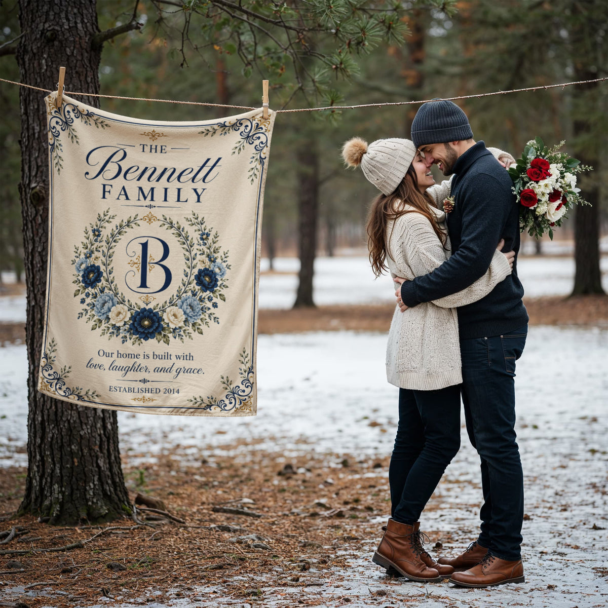 Personalized Family Name & Established Date Keepsake Blanket