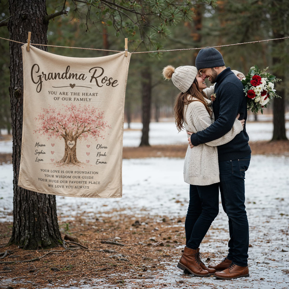 Personalized Grandma & Grandchildren Family Tree Keepsake Blanket