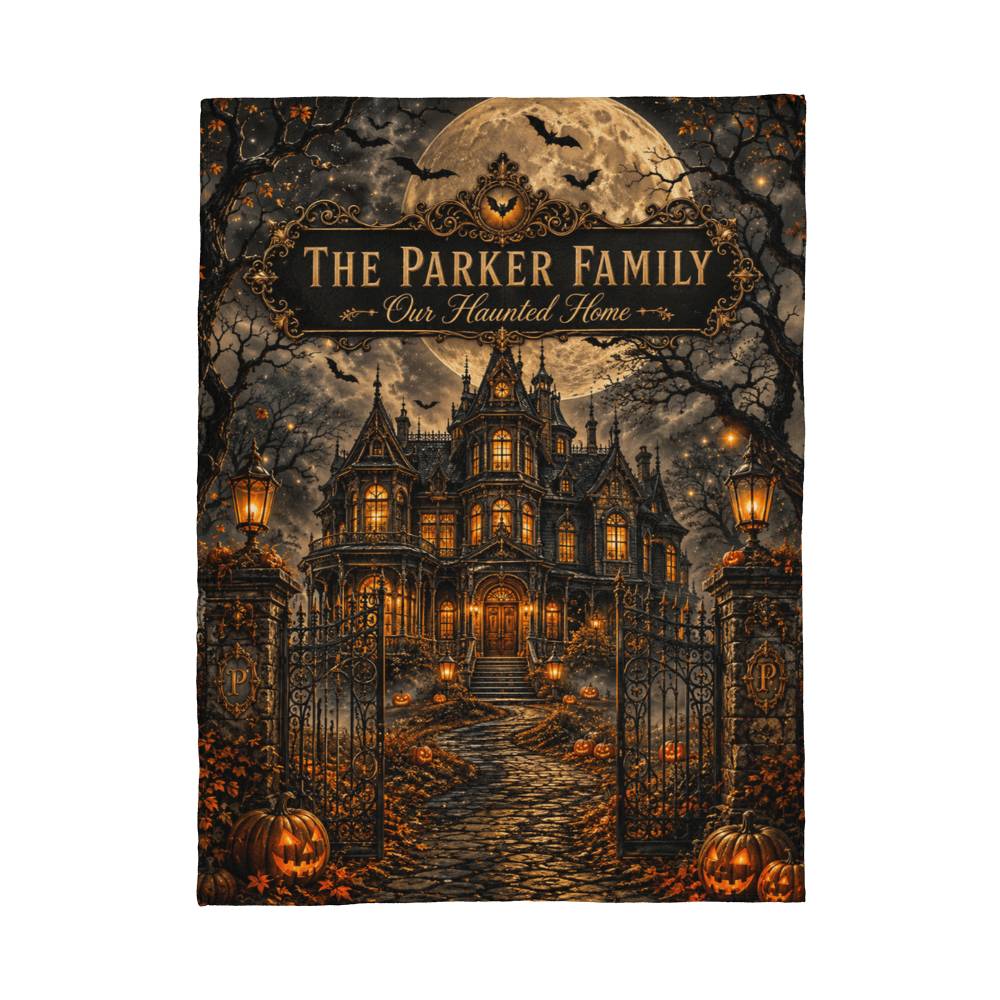 Personalized Family Haunted Home Halloween Keepsake Blanket