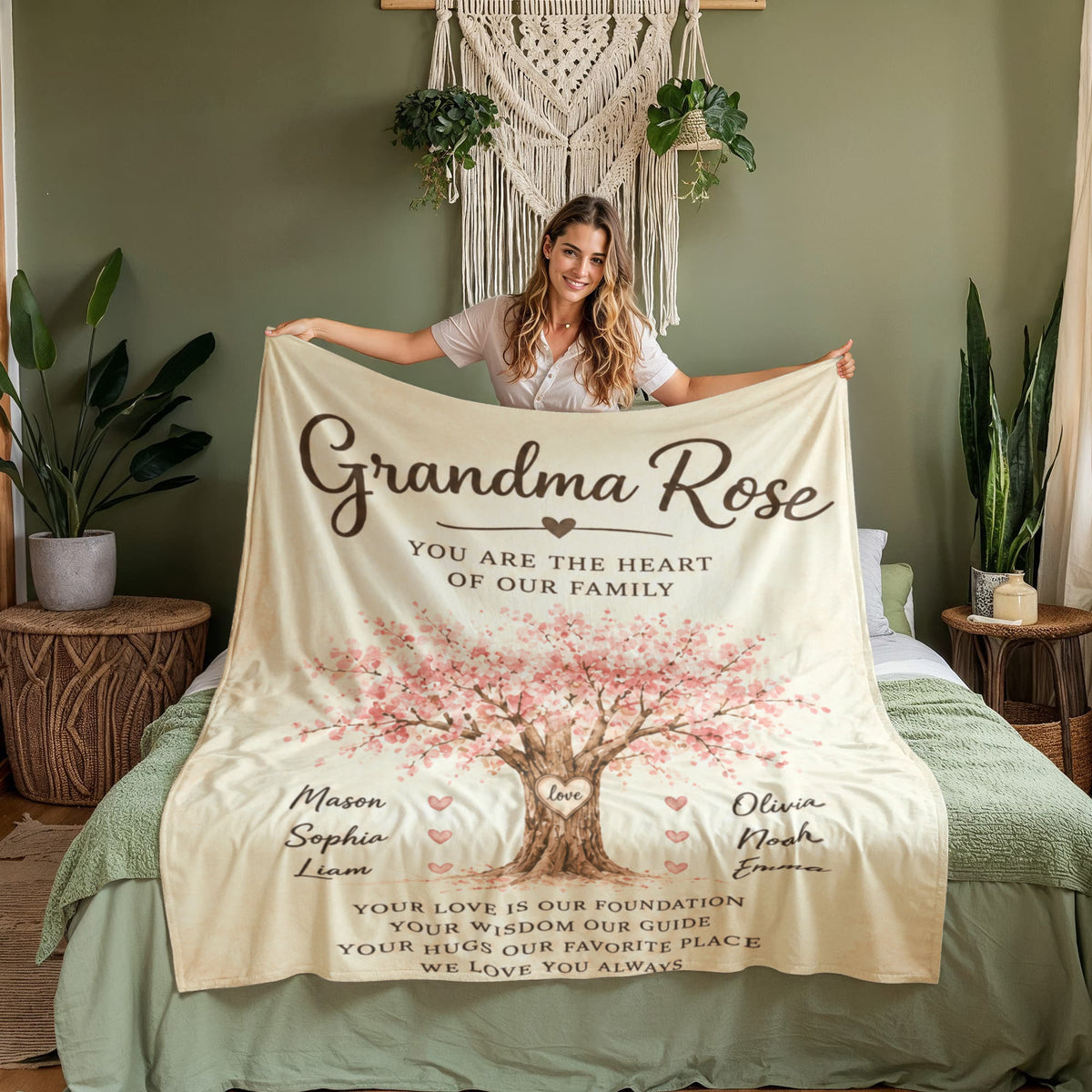 Personalized Grandma & Grandchildren Family Tree Keepsake Blanket
