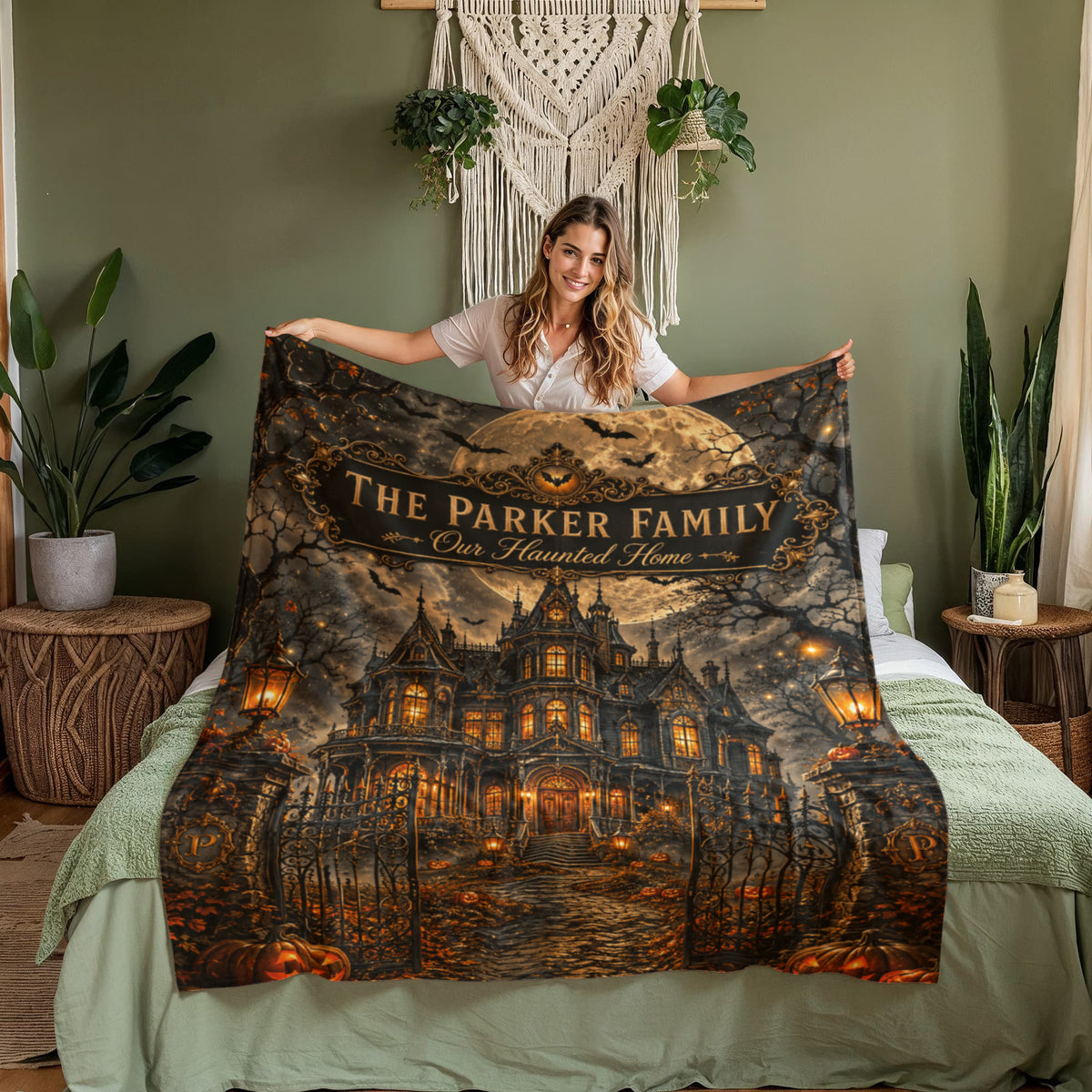 Personalized Family Haunted Home Halloween Keepsake Blanket