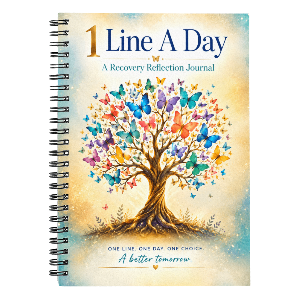 Recovery reflection journal with colorful tree illustration on front cover