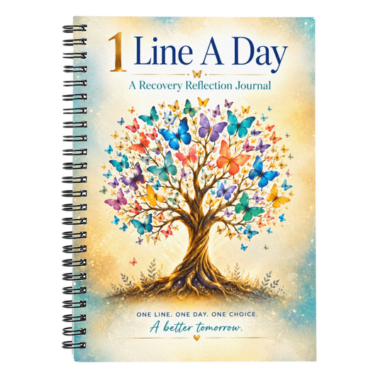 Recovery reflection journal with colorful tree illustration on front cover