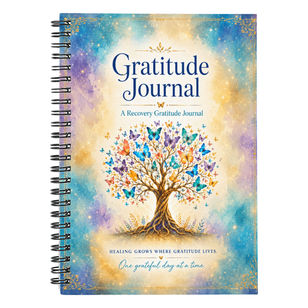 Gratitude journal with colorful tree-of-life cover art and spiral binding