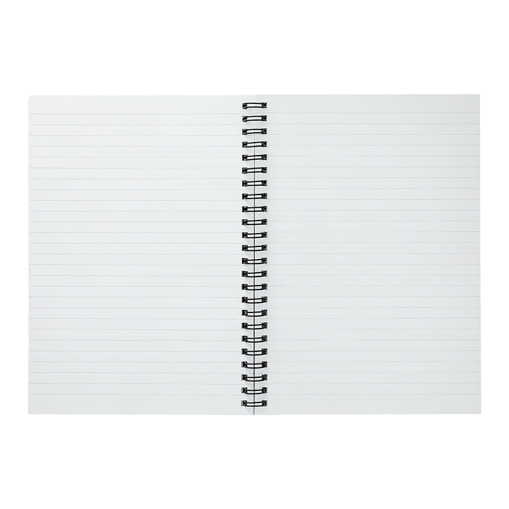 Spiral notebook pages with light gray horizontal ruled lines