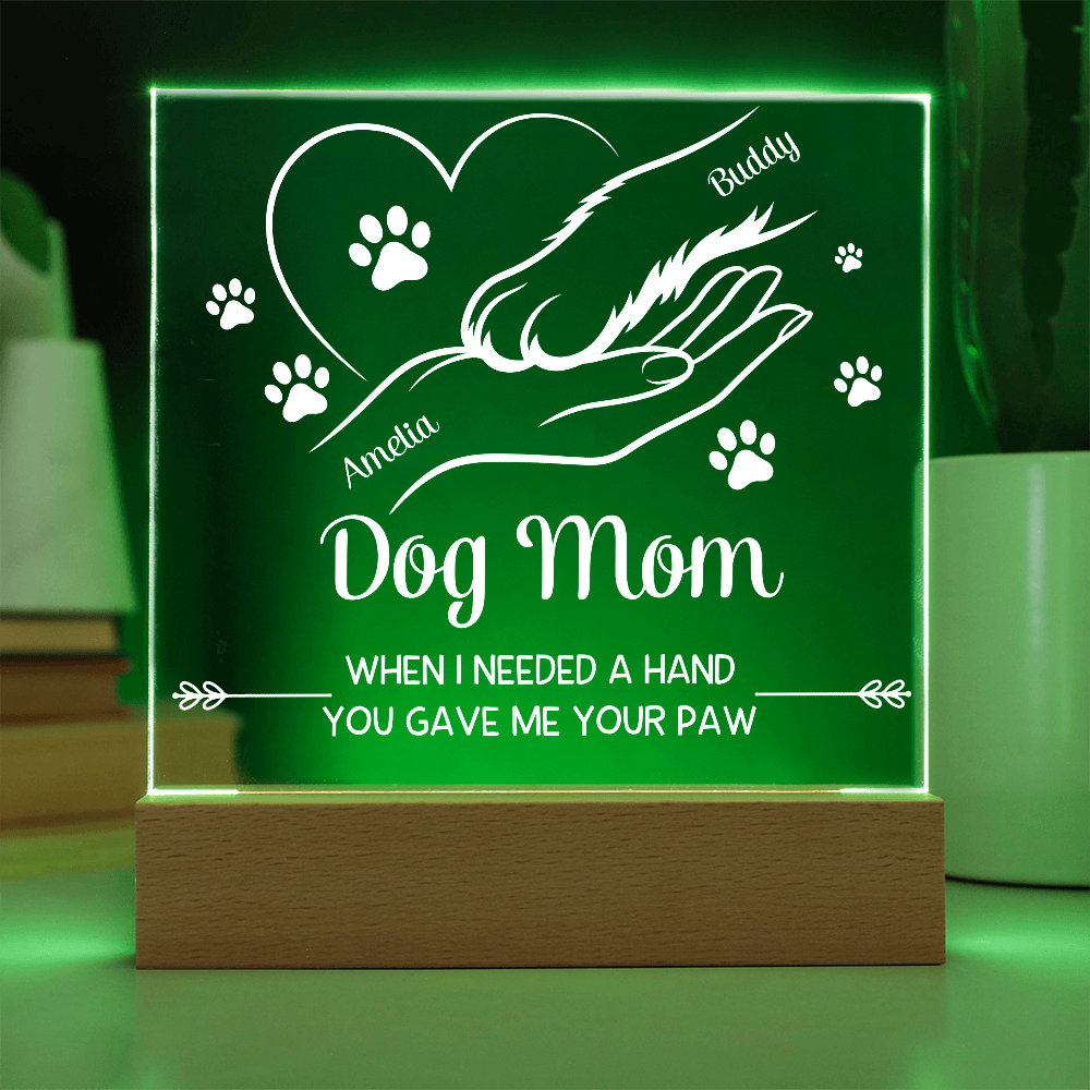 Personalized Dog Mom LED Acrylic Plaque – Custom Owner & Dog Names