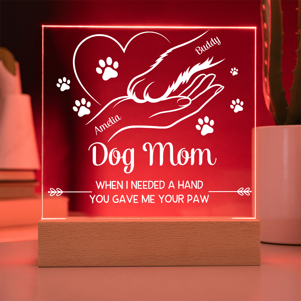Personalized Dog Mom LED Acrylic Plaque – Custom Owner & Dog Names