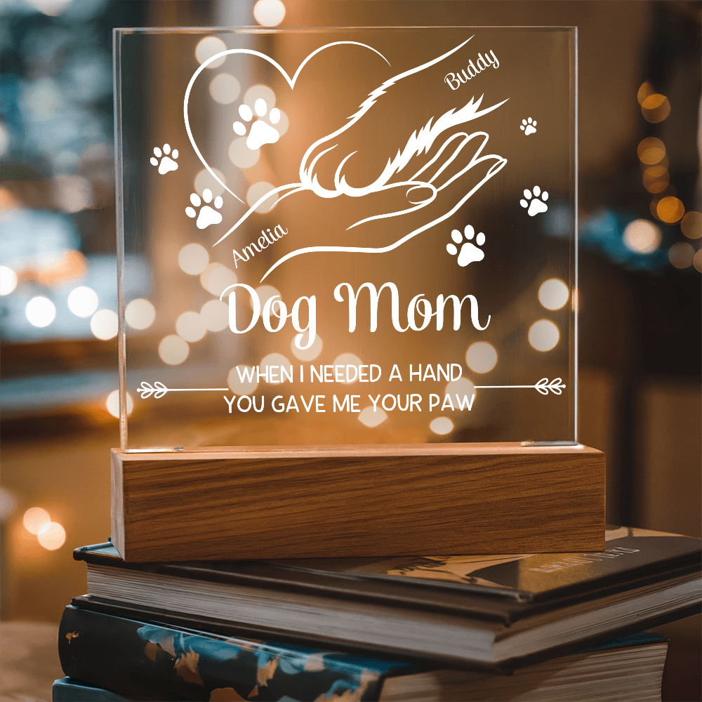 Personalized Dog Mom LED Acrylic Plaque – Custom Owner & Dog Names