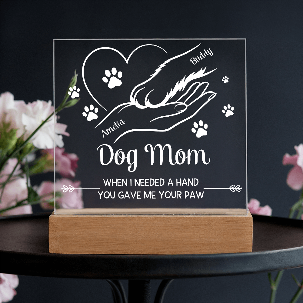 Personalized Dog Mom LED Acrylic Plaque – Custom Owner & Dog Names