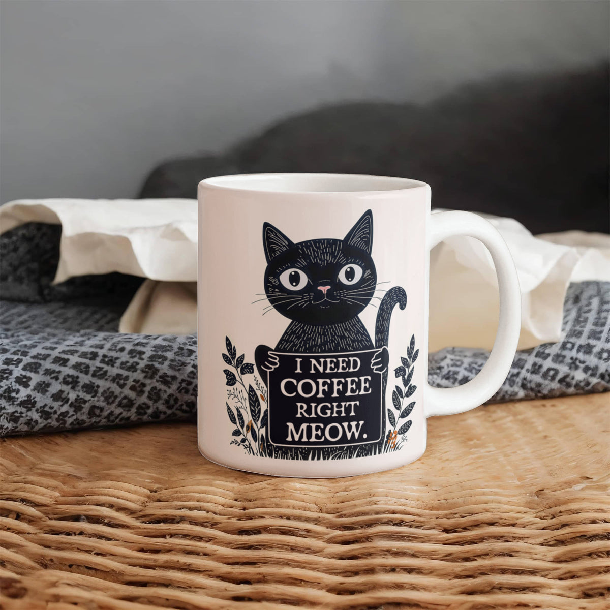 I Need Coffee Right Meow Funny Cat Coffee Mug