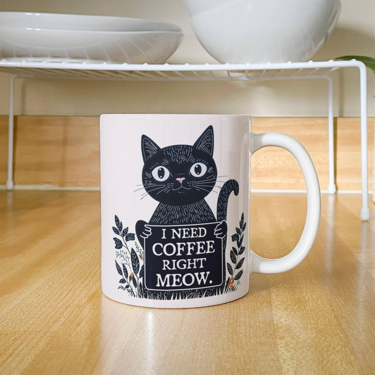 I Need Coffee Right Meow Funny Cat Coffee Mug