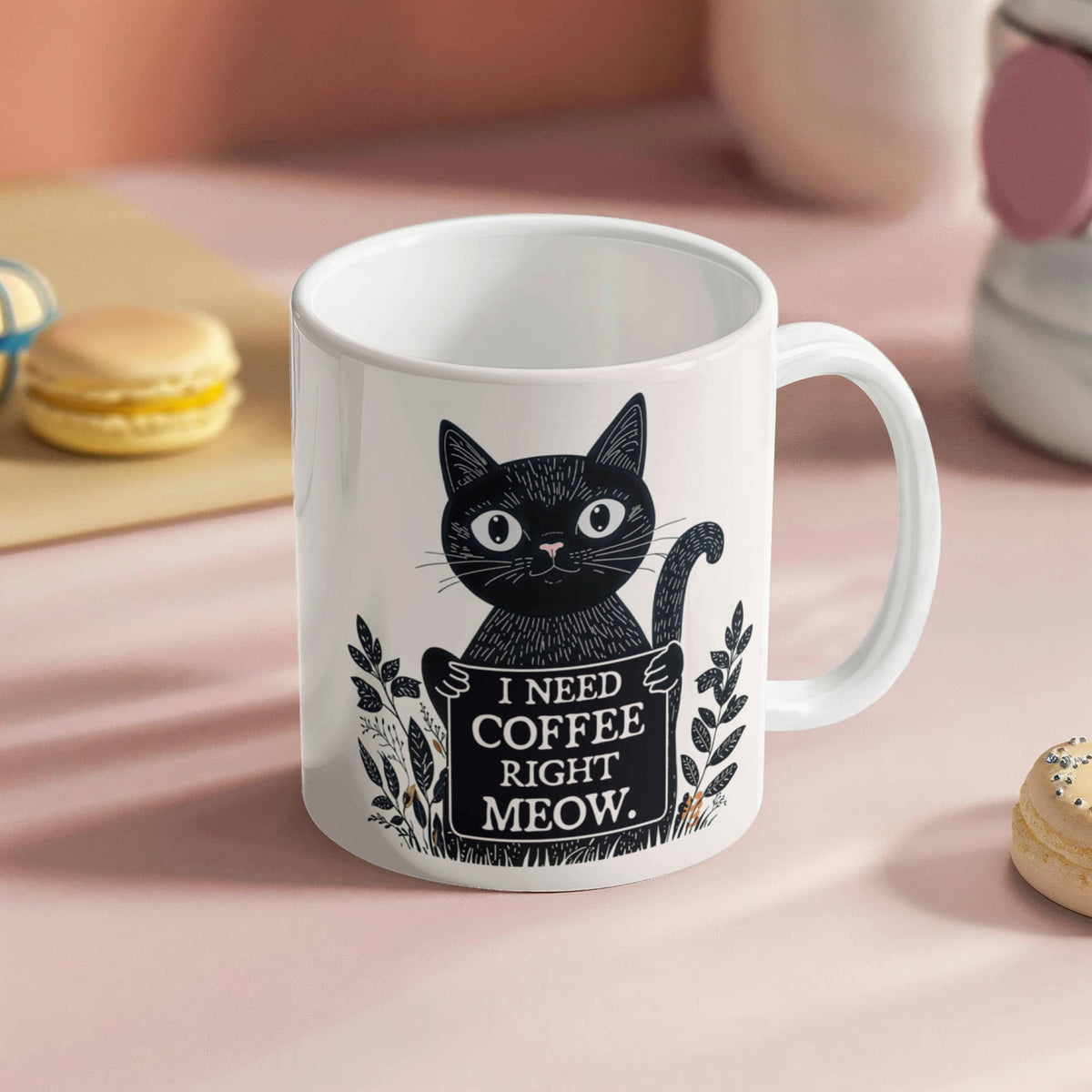 I Need Coffee Right Meow Funny Cat Coffee Mug
