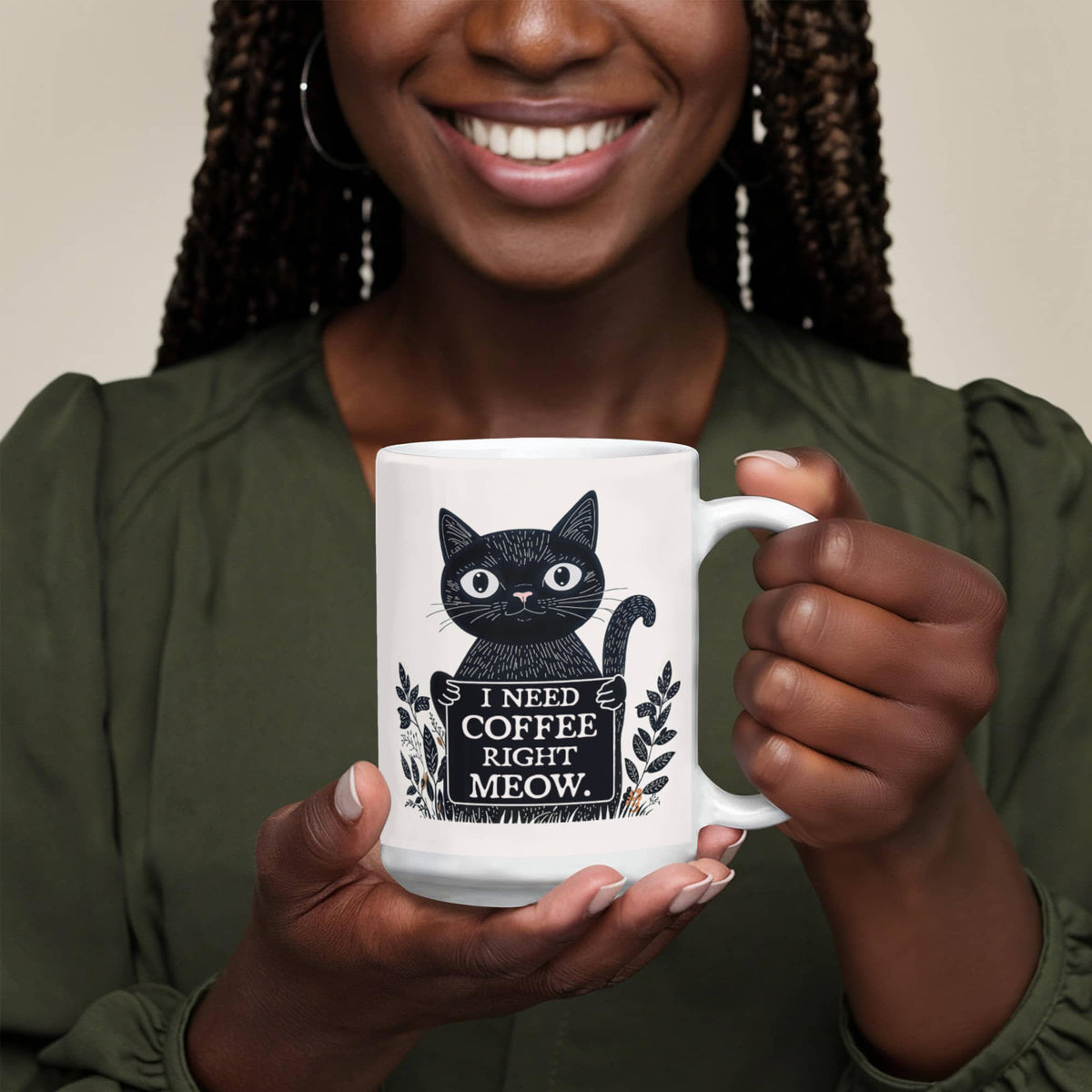 I Need Coffee Right Meow Funny Cat Coffee Mug