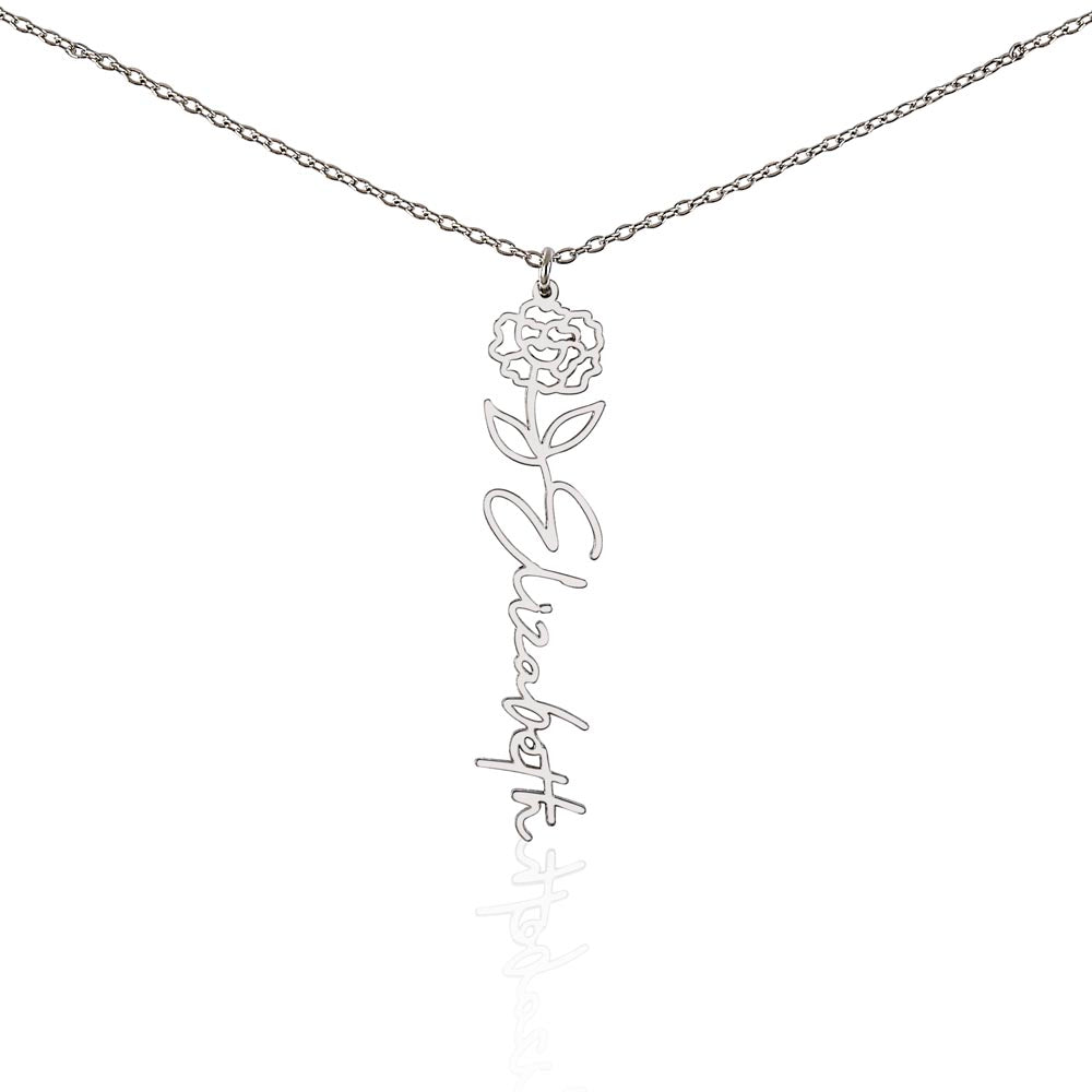Custom Birth Flower Name Necklace