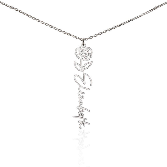 Custom Birth Flower Name Necklace