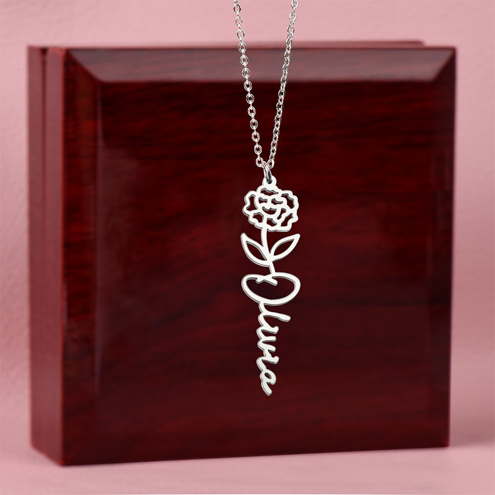 Custom Birth Flower Name Necklace