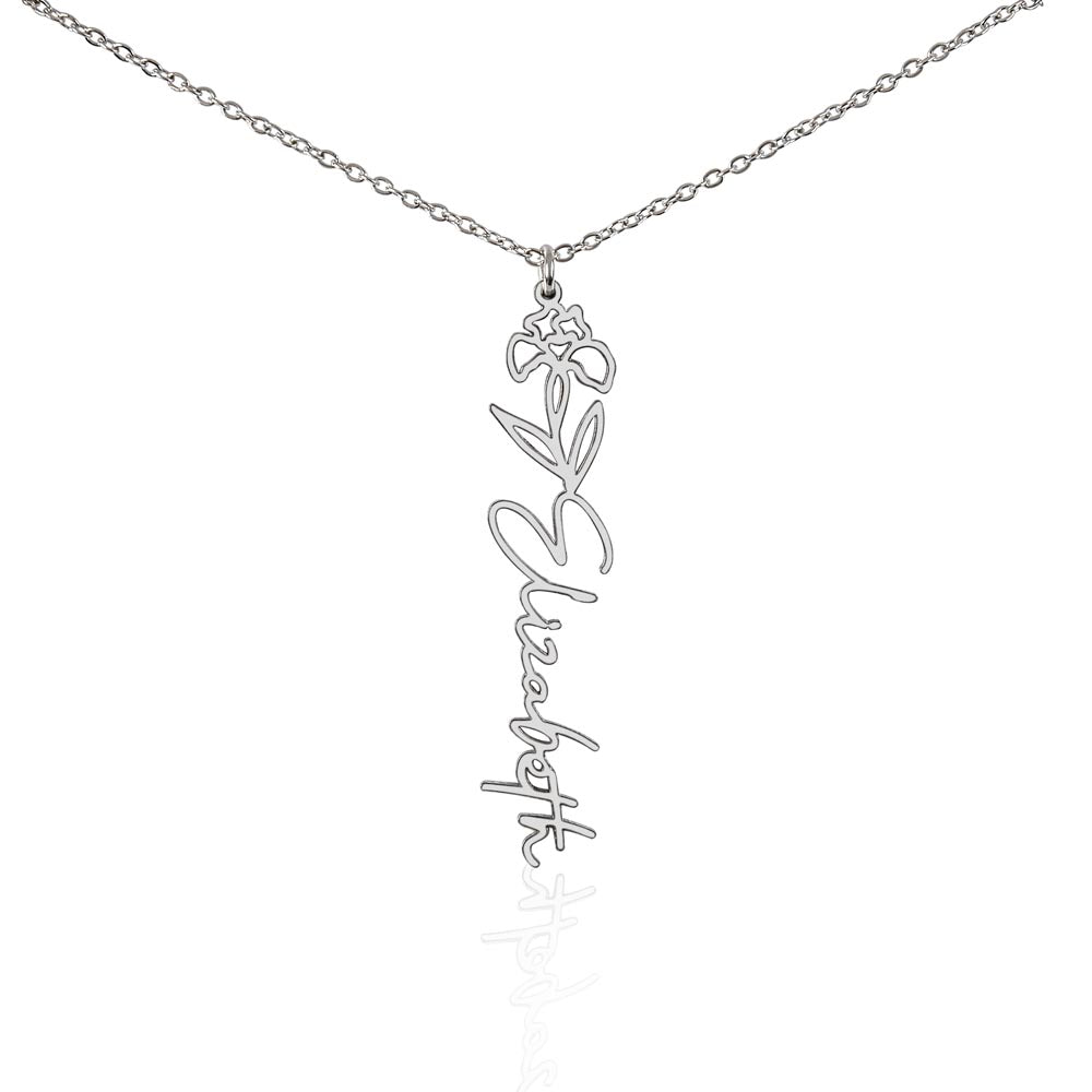 Custom Birth Flower Name Necklace