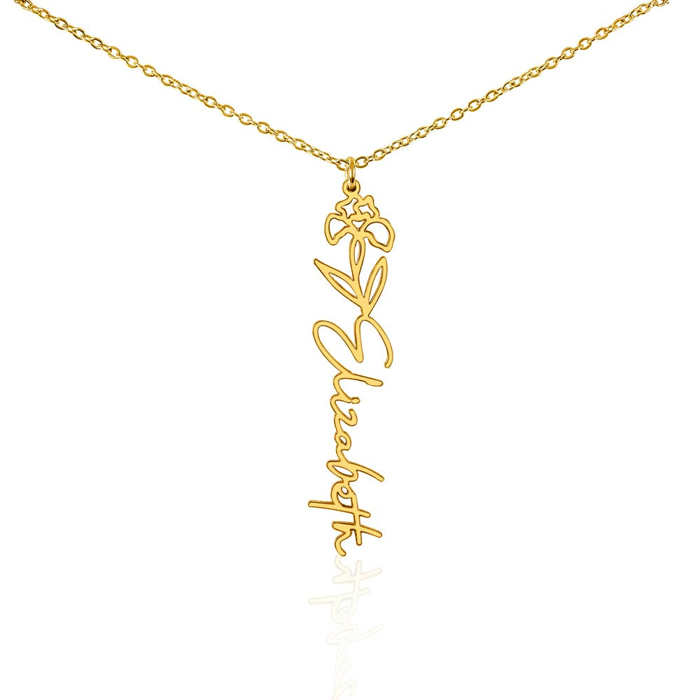 Custom Birth Flower Name Necklace