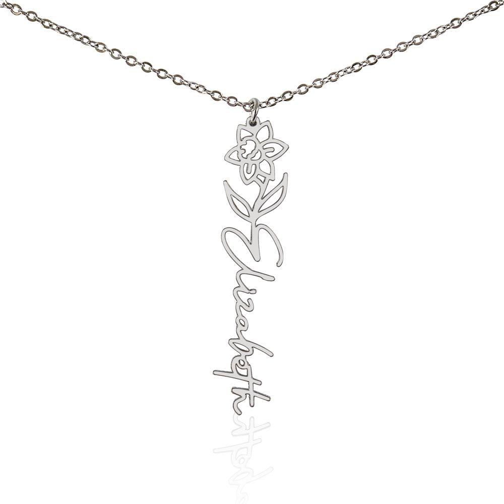 Custom Birth Flower Name Necklace