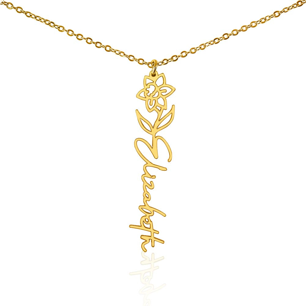Custom Birth Flower Name Necklace