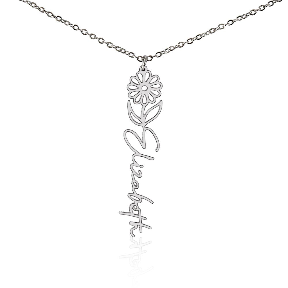Custom Birth Flower Name Necklace