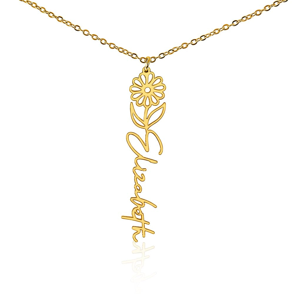 Custom Birth Flower Name Necklace
