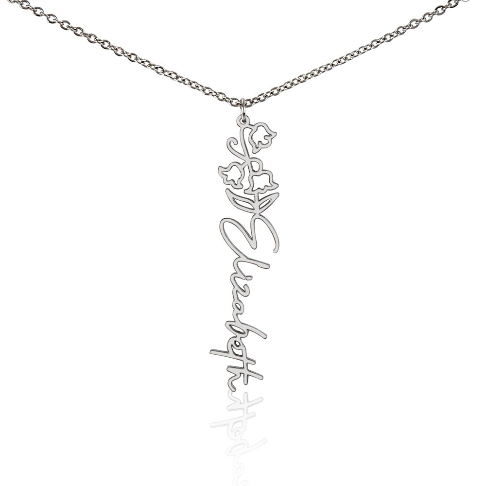 Custom Birth Flower Name Necklace