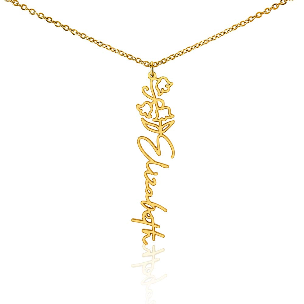 Custom Birth Flower Name Necklace