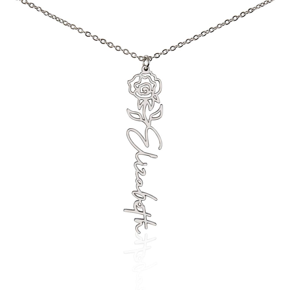 Custom Birth Flower Name Necklace