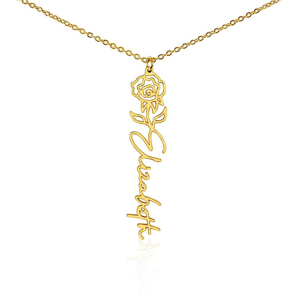 Custom Birth Flower Name Necklace