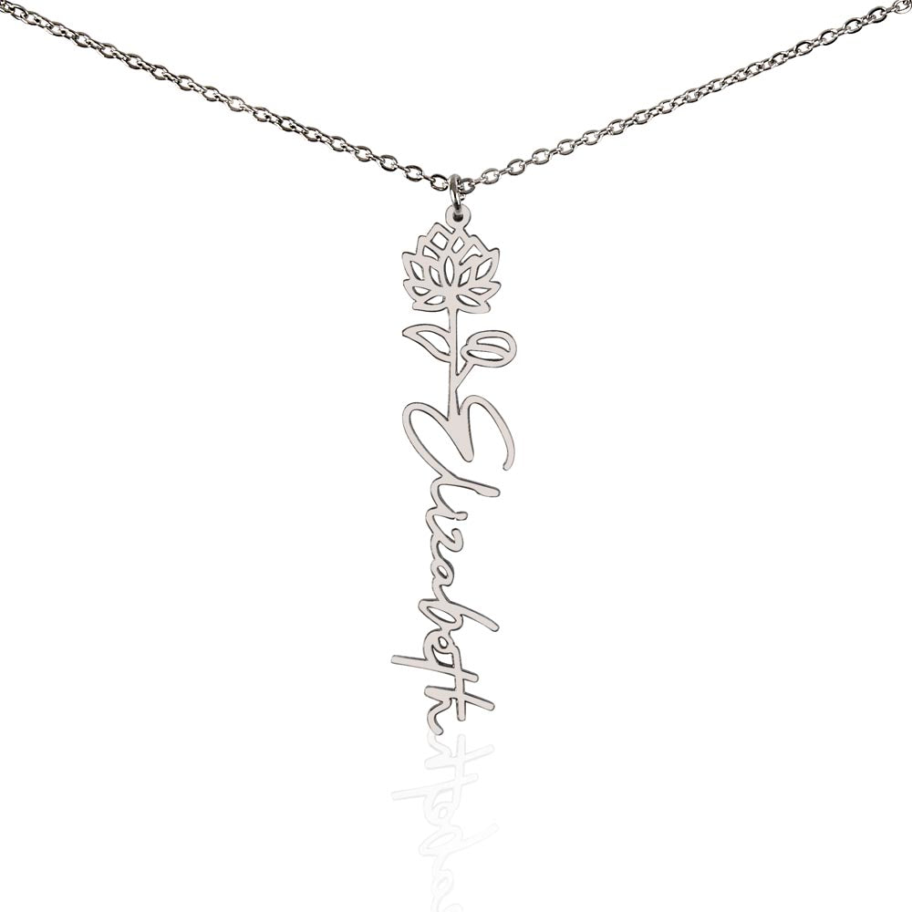 Custom Birth Flower Name Necklace