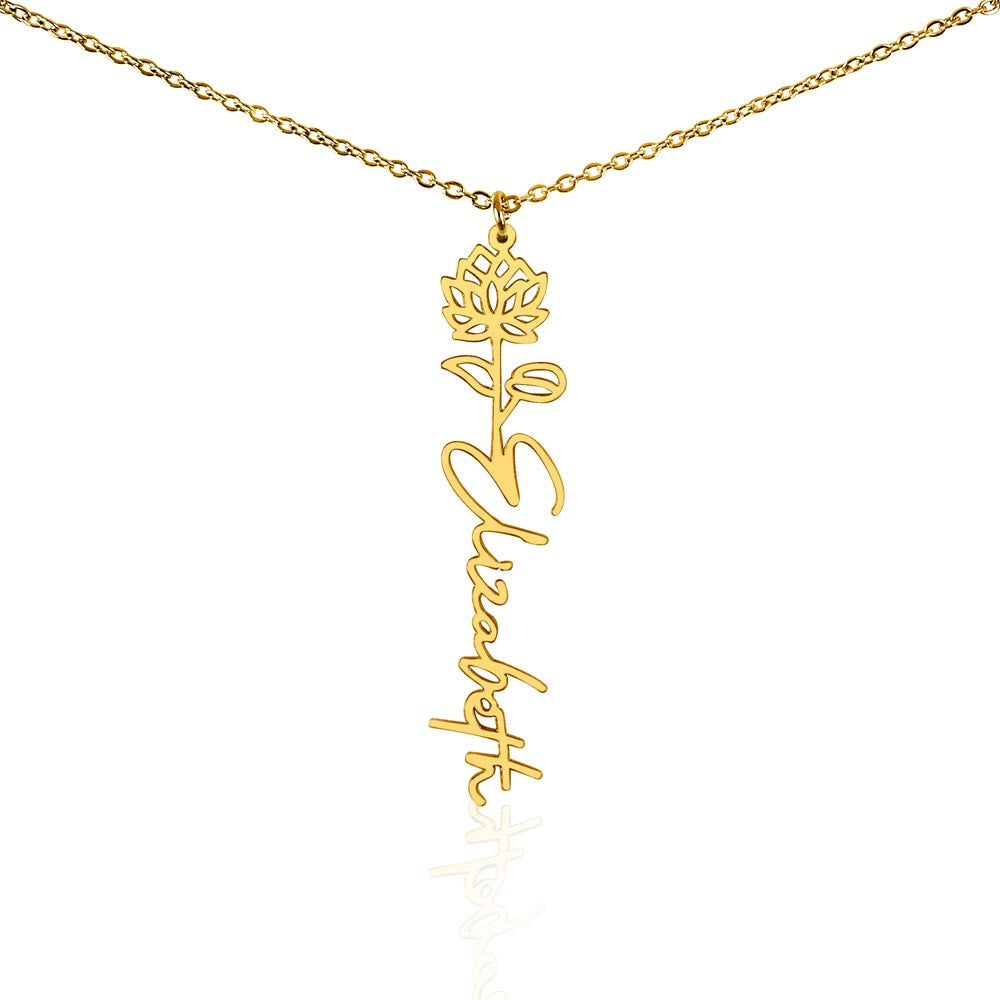 Custom Birth Flower Name Necklace