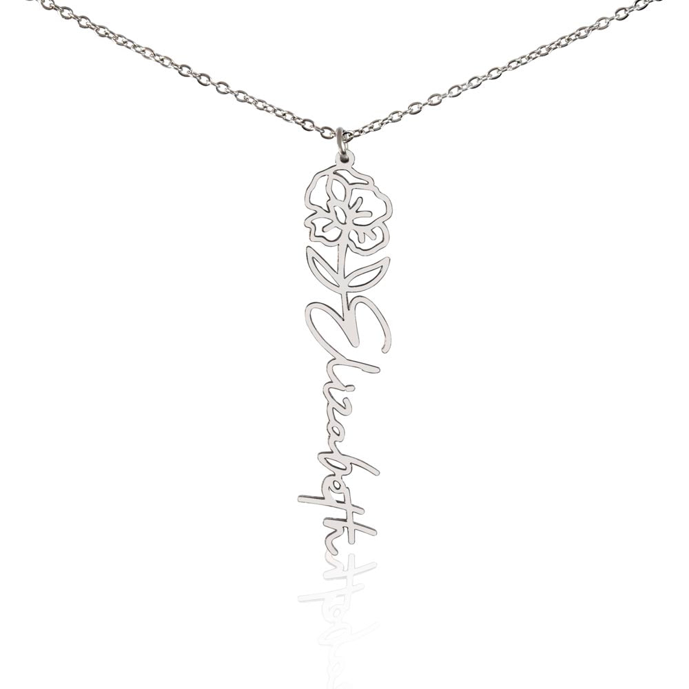Custom Birth Flower Name Necklace