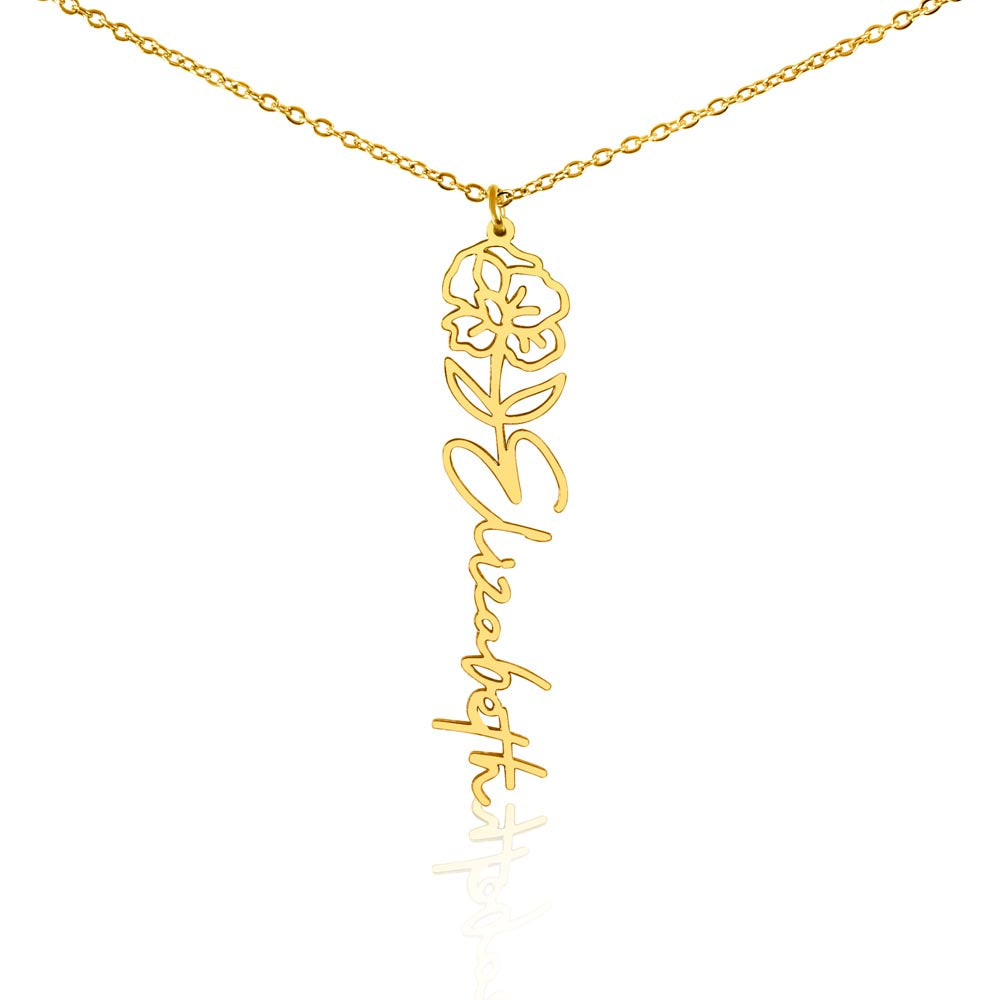Custom Birth Flower Name Necklace