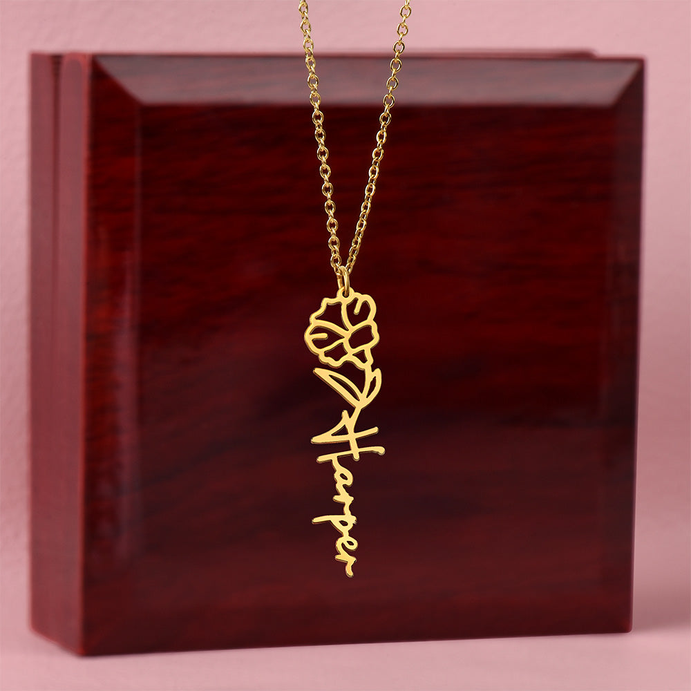 Custom Birth Flower Name Necklace