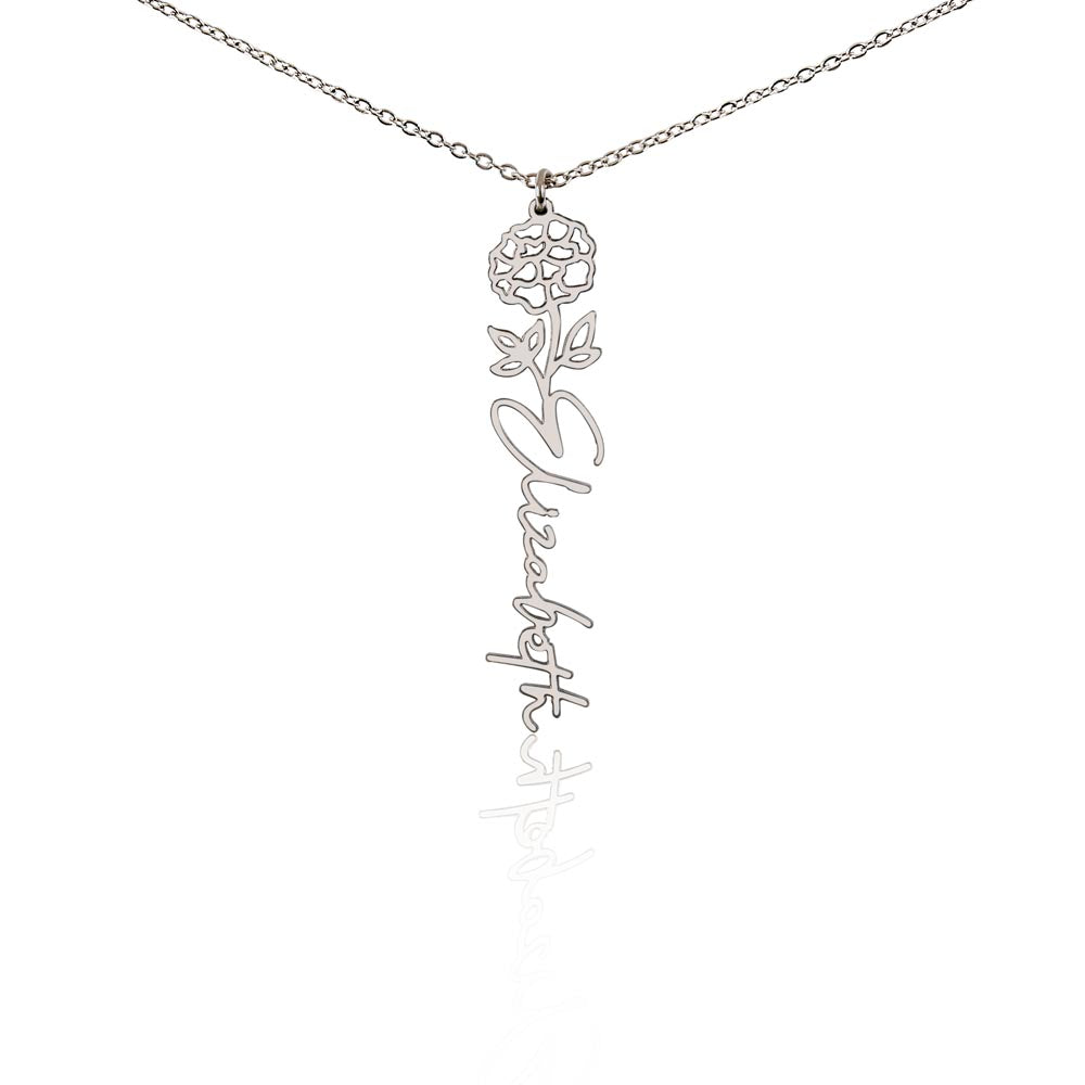 Custom Birth Flower Name Necklace