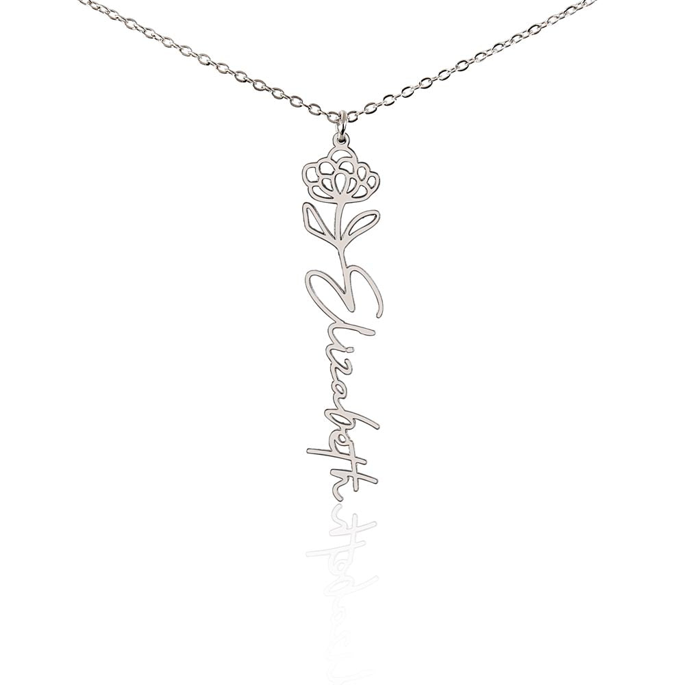 Custom Birth Flower Name Necklace